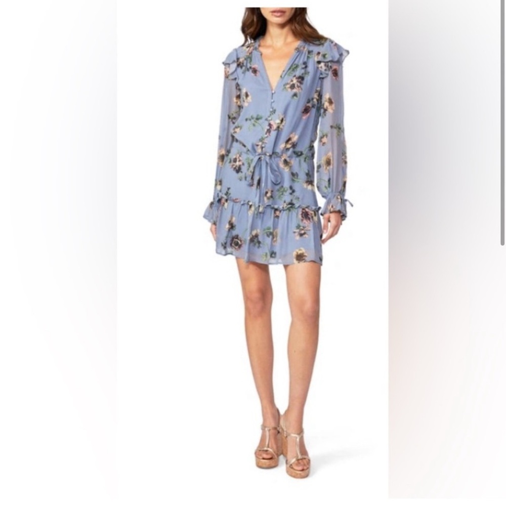 PAIGE Blue Ruffled Wrap Mini Dress